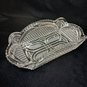 Pressed Glass Celery Bowl, Massachusetts Pattern, Hobstar Design